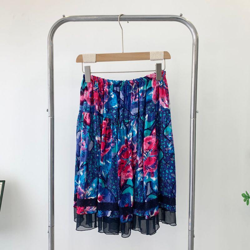 

Silk Skirt Mid Skirt Last Special Offer Treatment 100 Mulberry Silk Skirt Silk Burnt out Qiao Song Tight Waist Blue One size