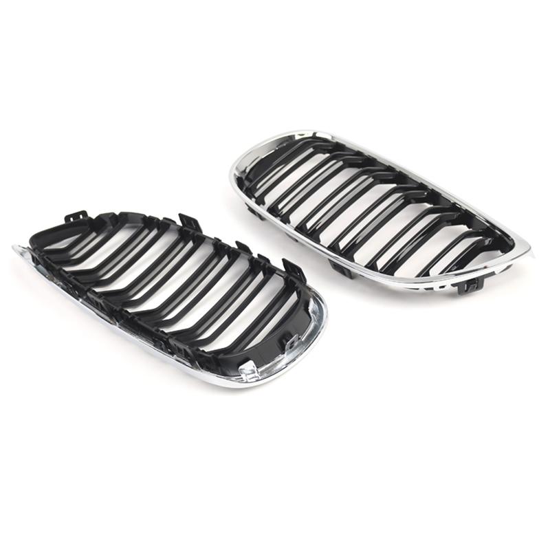 AUTO Dual Slat Grille For BMW 3 Series E92 E93 Coupe 2006-2010 Front Kidney Grill Racing Style Gloss Black+ Chrome 51137157277