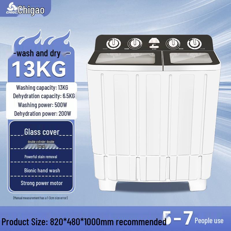 Dual Tub Semi-Automatic Washing Machine, 10kg Large Capacity for Dorms & Rentals