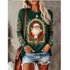 Women Long Sleeve T Shirt Christmas Teddy Bear Wreath Snowflake Vintage Frame Print Crew Neck Casual Tops