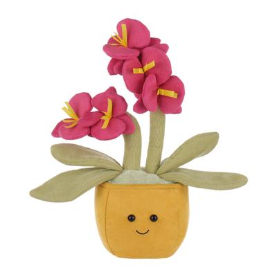 Apricot Lamb, ein weiches und entzückendes Plüschtier für Mädchen und Jungen, mit einer rosa Phalaenopsis-Orchidee. Flauschige, getopfte rosa Phalaenopsis-Orchidee, 28 cm.