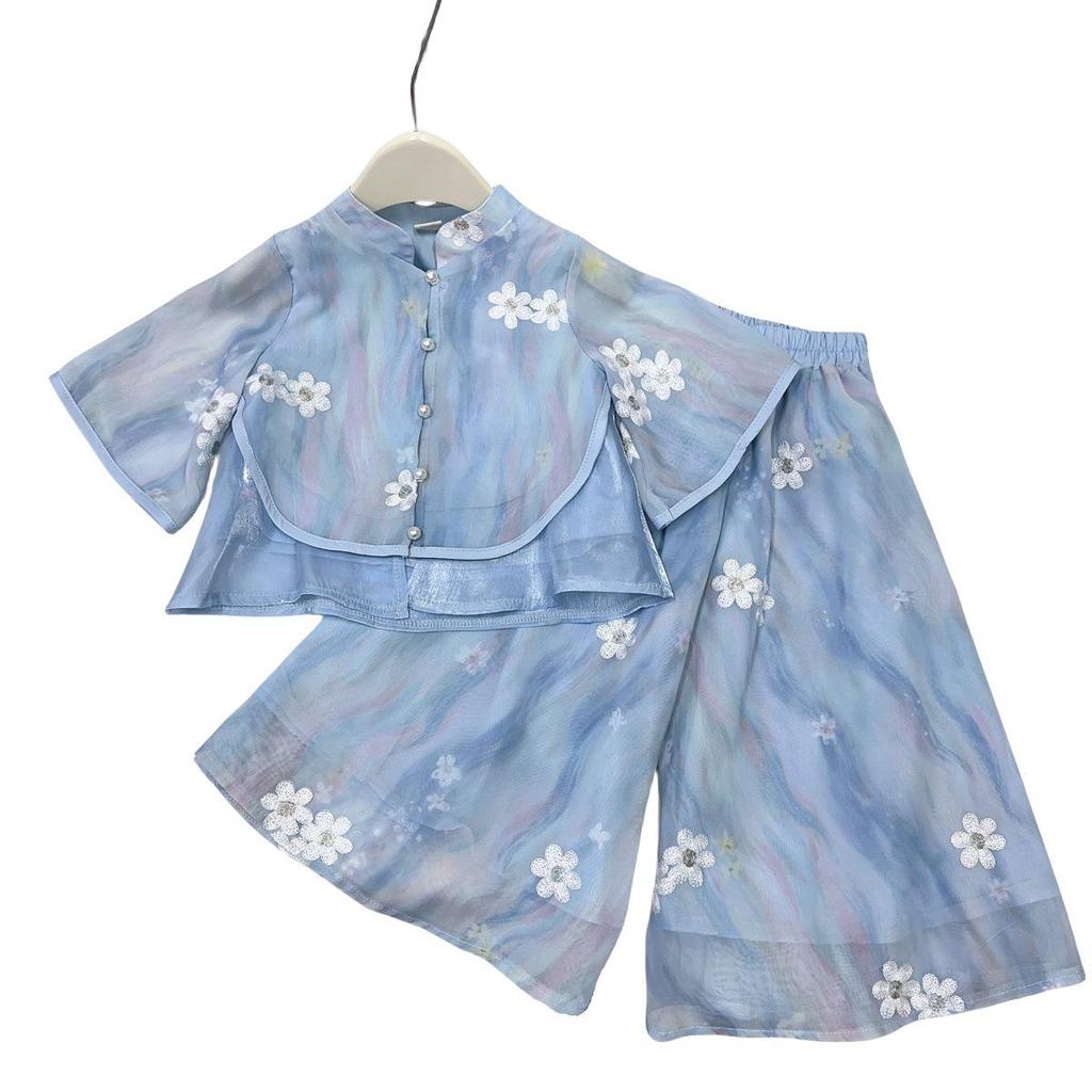 Chinese-Inspired Summer Set: Girls' Traditional Top & Pants Two-Piece