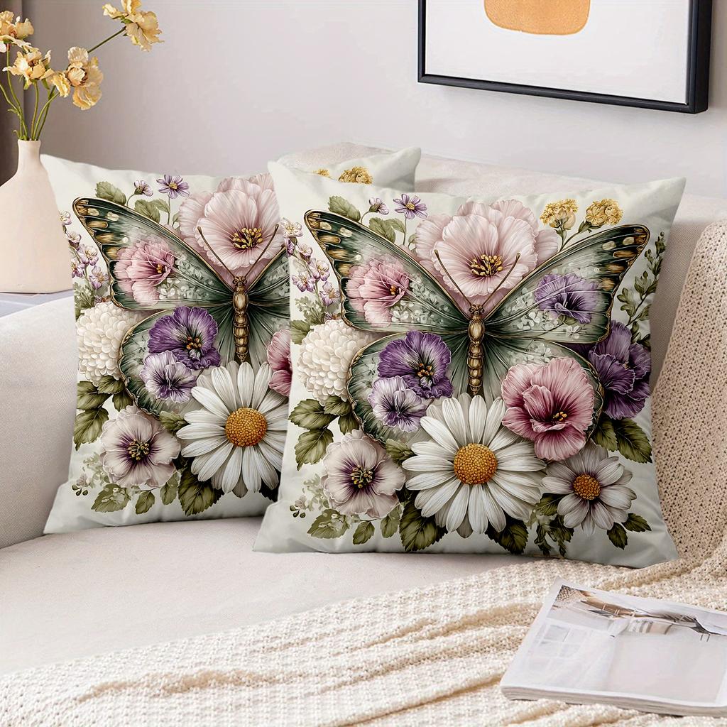 Pieces Vintage Floral Butterfly Decorative Throw Pillow Covers Pattern Cushion Cover Suitable for Sofa Bedroom Pillow Cover