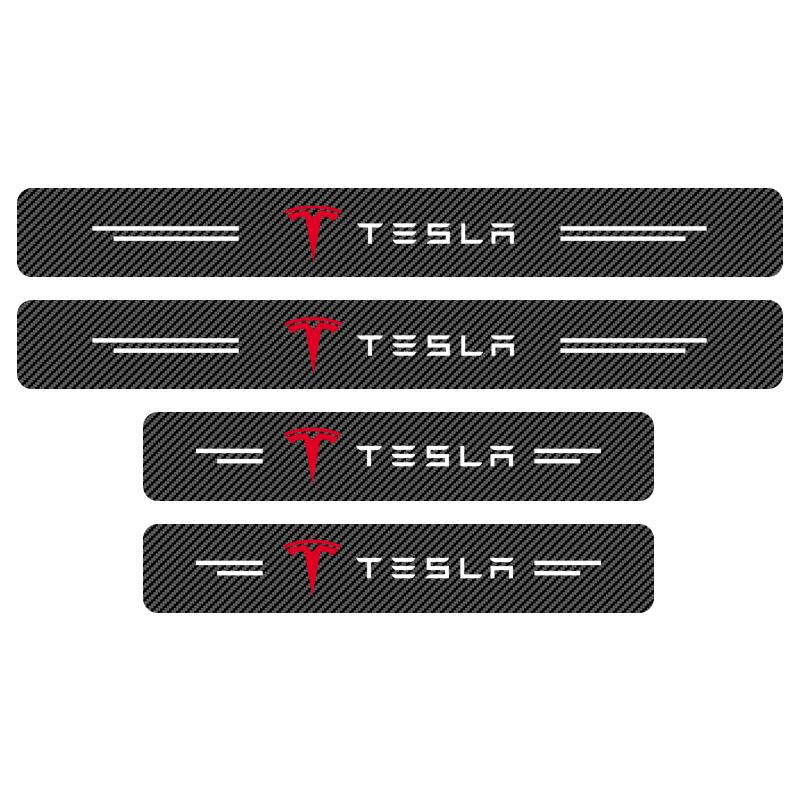 4Pcs Carbon Fiber Car Doorsill Stickers Protect Film Auto Styling For Tesla Model 3 S X Y Style Roadster Invader Coil Mod WYE K80