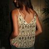 Women Summer Vest V-Neck Sleeveless Mesh Glitter Backless Sequin Lace Tops Loose Fit Beaded Sling Shirt