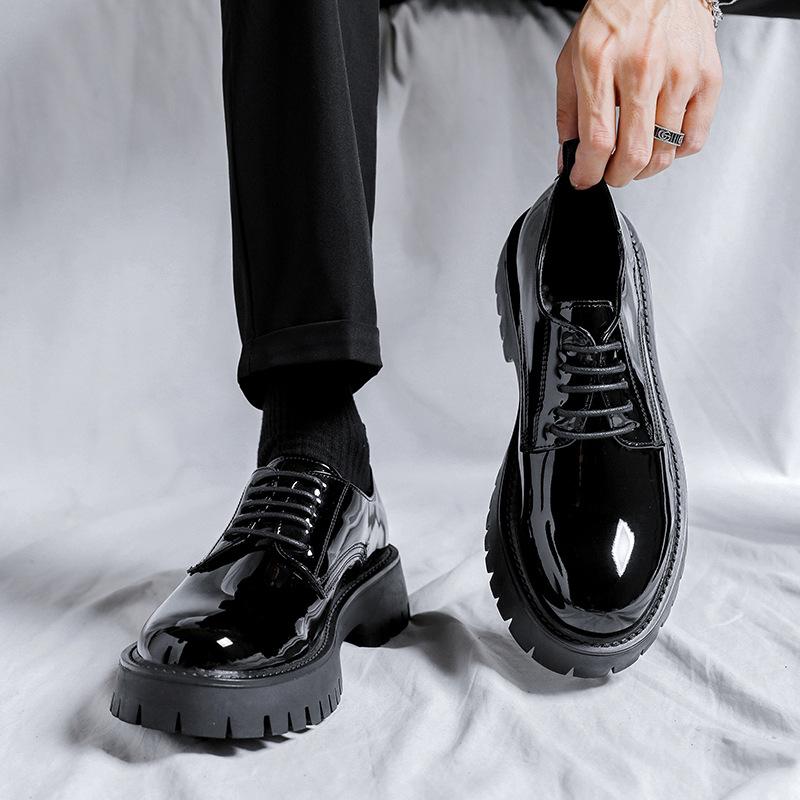 men casual business wedding formal dress shoes lace-up patent leather oxfords shoe black stylish platform sneakers mans footwear