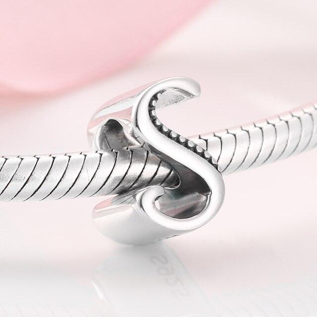 925 Sterling Silver Fashion Delicate A To Z Alphabet Letter Beads Fit Charms 925 Bracelets Bangles Diy Jewelry