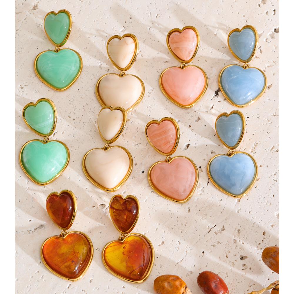 Yhpup 5 Color Acrylic Resin Heart Love Drop Sweet Earrings for Women Stainless Steel Charm Young  Exquisite Jewelry