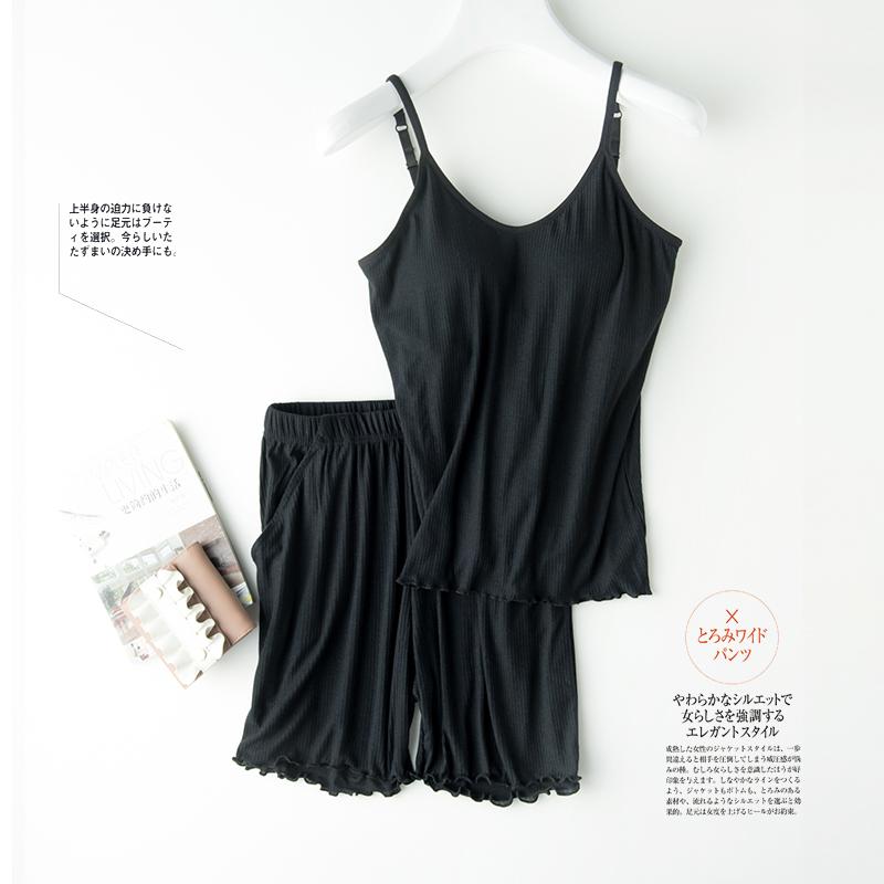 Threaded Cotton with Chest Pad Pajamas Short Sleeve Knitted One Half Sleeve + Shorts Pajamas Solid Color Simple Large Size Suit