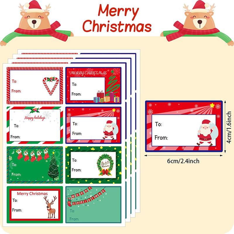 10 Sheets Christmas Tags Multiple Design Gift Sticker Name Tag With Santa Snowman Xmas Tree Reindeer Holiday Decoration Tag