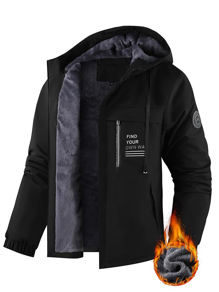 

Чоловіча зимова потовщена куртка з капюшоном та плюшем для активного відпочинку та повсякденного носіння Extra Large чорний