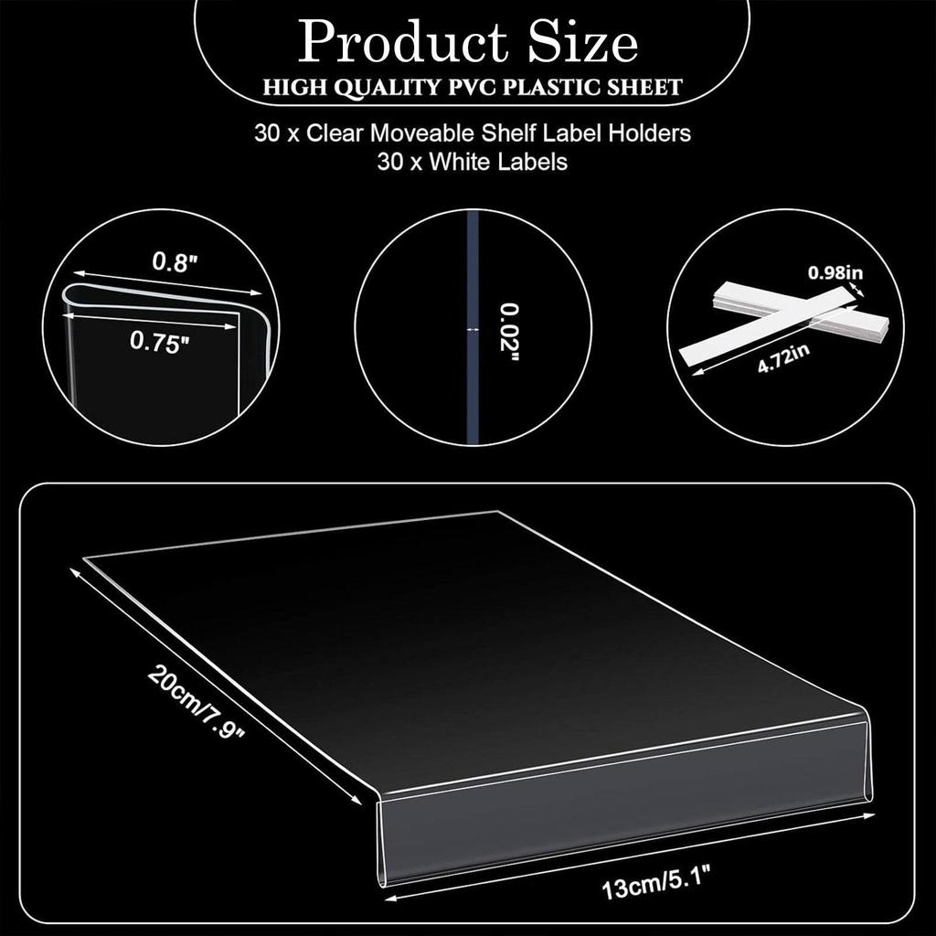30Pcs Moveable Shelf Label Holders Markers 5.12 X 7.87inch Clear Shelves Tags Library