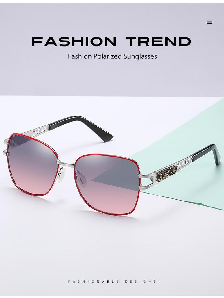 Women's 2022 Fashion Metal Polarized Rhinestone Sunglasses, Large Frame A683