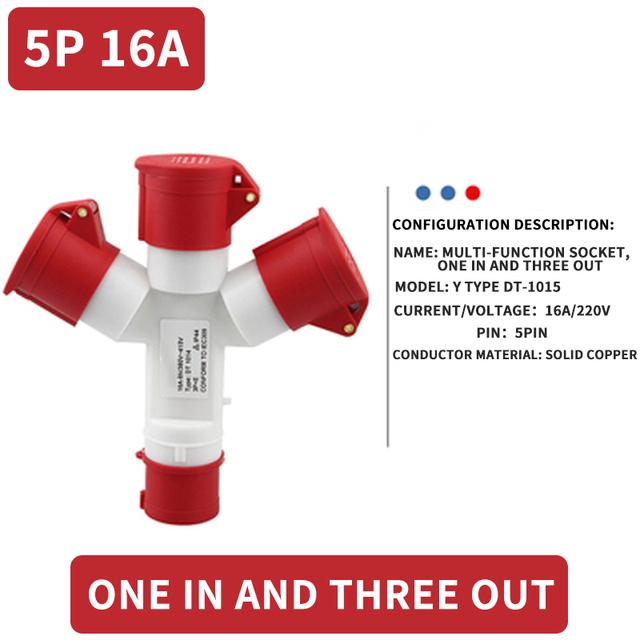 KRE IP44 Wasserdichter Industriestecker Dreiwege-Y-Typ-Steckdose 16A 32A 3 4 5 Pin Verdrahtung und Drehstromanschluss 1013