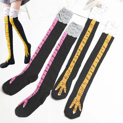 Damen Lustige Hühnerfuß Strümpfe Überknie Druck Dünne Beine Lange Strümpfe Frühling Herbst Winter Mittelschulmädchen Socken