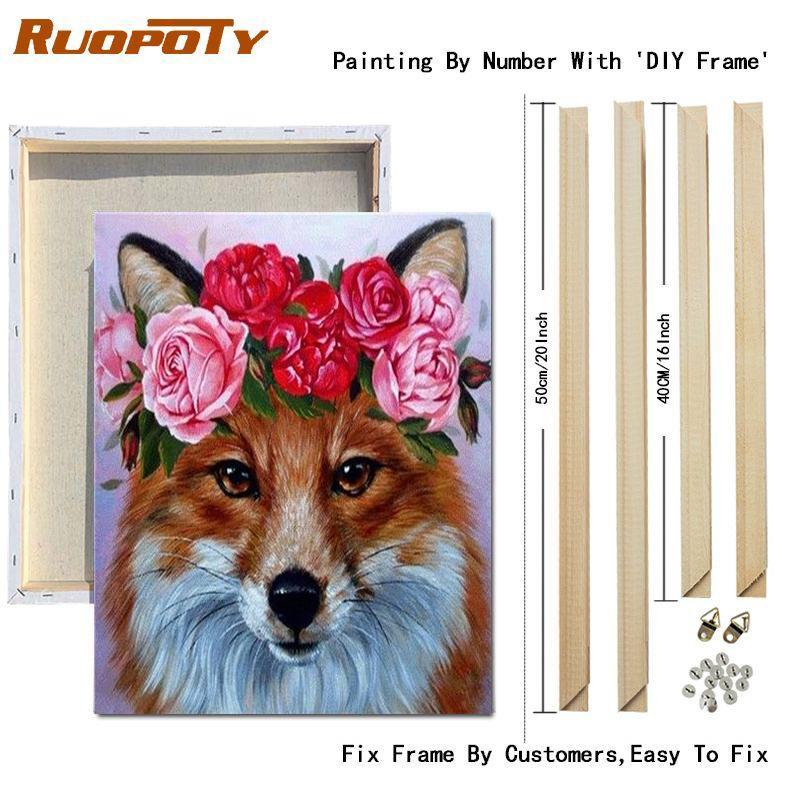 RUOPOTY Painting By Numbers Fox Animal Wall Art Unique Gift On Canvas Acrylic Picture By Numbers Flower For Living Room