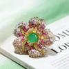 Emerald Diamond Floral Brooch - Luxurious High-End Elegant Jewelry Gift