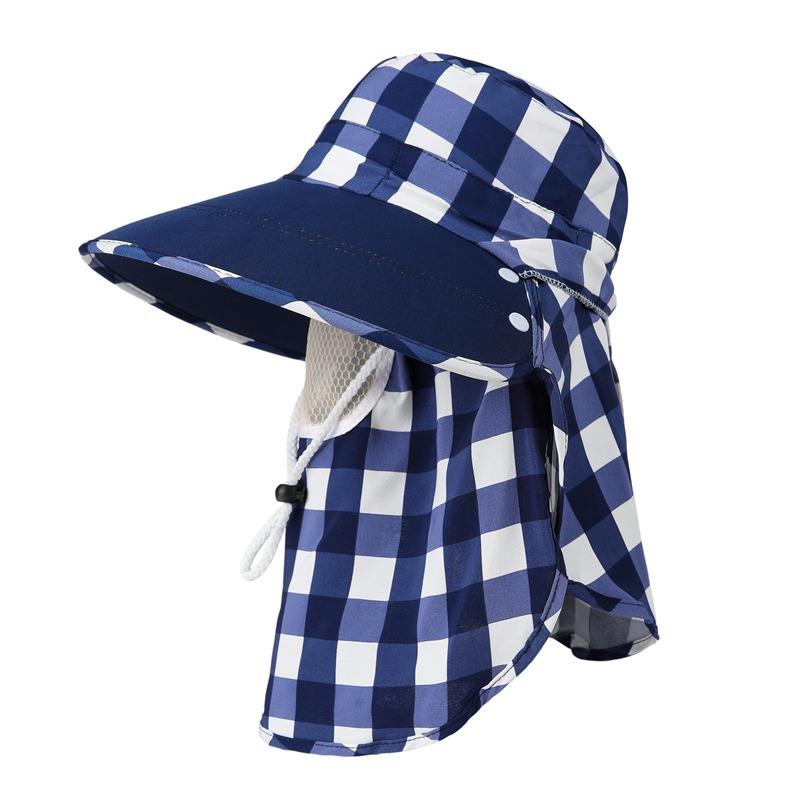 Sommerliche Feldarbeit Sonnenschutzhut Ultraviolett Große Krempe Gesichtsmaske Radfahren Damen Tee pflücken Hut Karomuster Sonnenhut