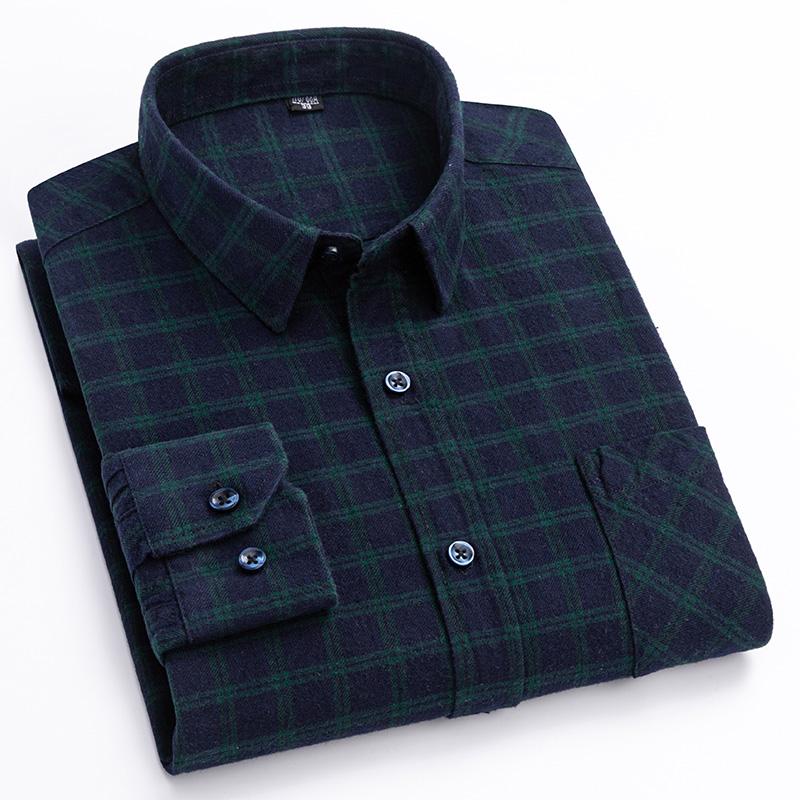 New Winter/Autumn Cotton Brushed Long Sleeve Men Plaid Shirts Soft Comfortable Plus Size Business Casual