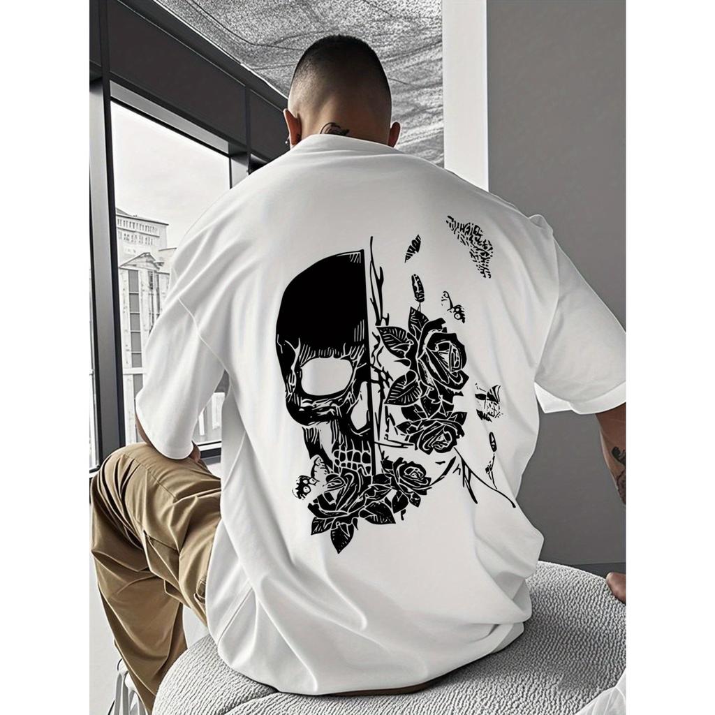 Unisex Unisex Tshirt Skull And Roses Tattoo Style Graphic Tee Gothic Streetwear Casual Cotton Short Sleeve Tops