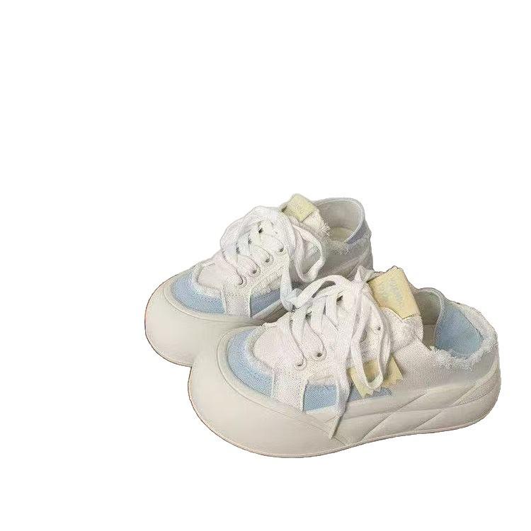 College spring and summer two wear women's canvas shoes new thick baseplate shoes little white shoes thin breathable bread women