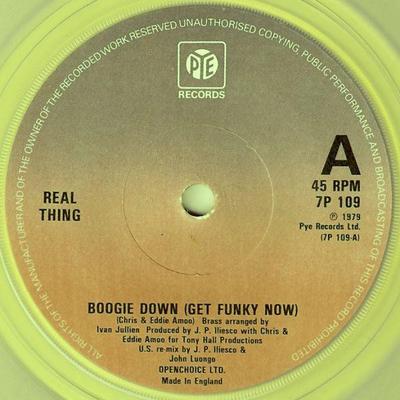 7inch Record REAL THING - Boogie Down (Get Funky Now) 7P109 Pye Records 1979 UK Soul/Funk Used