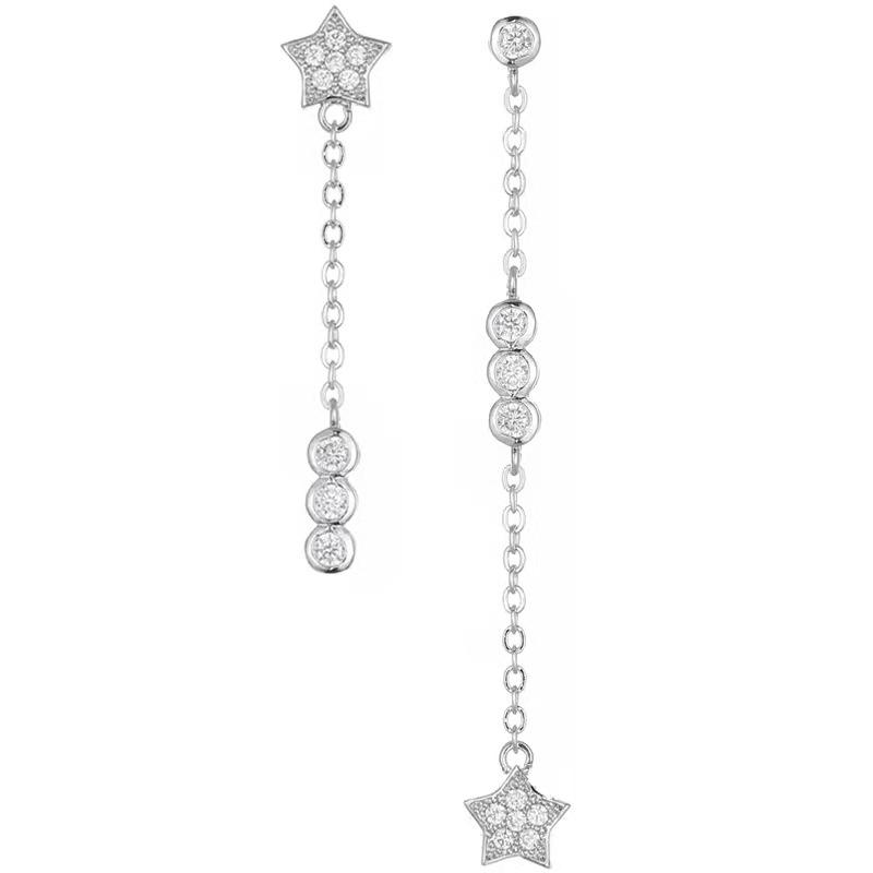 18K Gold Irregular Zircon Star Tassel Earrings with Stud Pendant