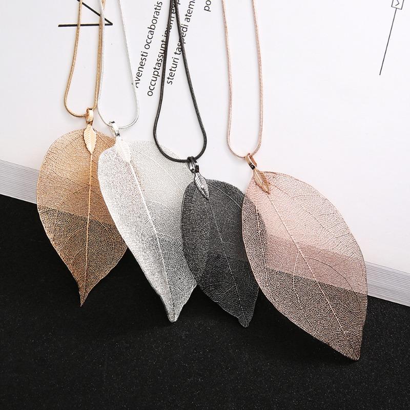 Eenvoudige Persoonlijkheid Natuurlijk Imitatie Blad Specimen Hanger Lange Slangenhanger Ketting voor Vrouwen Retro Creatief Sieraden Accessoire
