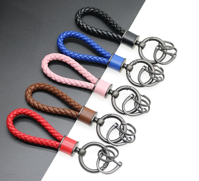 Rockyu Keychain, Men's, Women's, Braided Leather, Car Key Ring, Simple, Stylish, Lightweight, Durable, Gift,