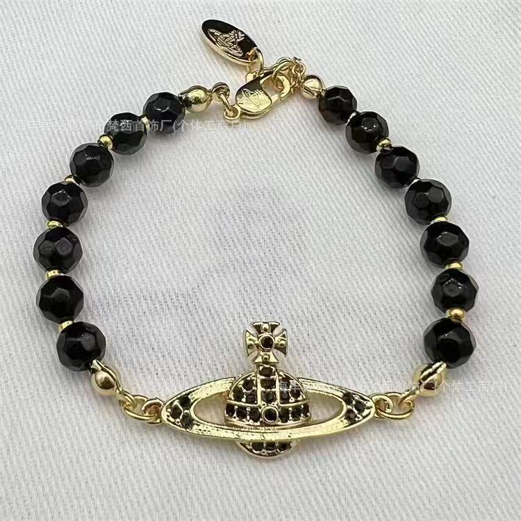 Empress Dowager Saturn Necklace: Punk Black Agate & Diamond Layered Choker for Women
