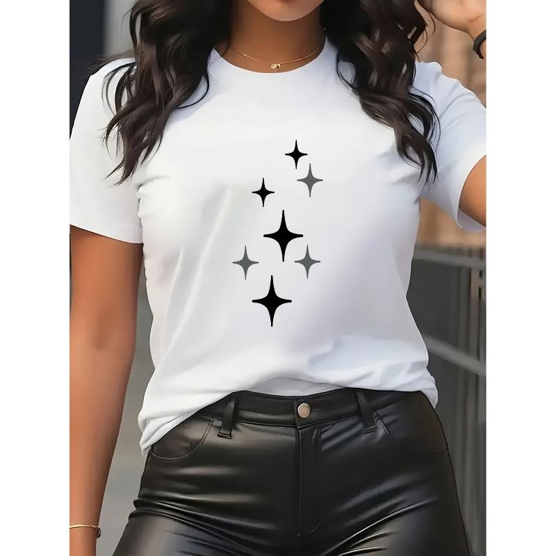 

Fashion Y2K Dreamy Printed Short-Sleeve T-Shirt | Featuring a Sparkling Starry Sky Design, Machine Washable, Easy to Wear Casual Round-Neck Top 4XL білий