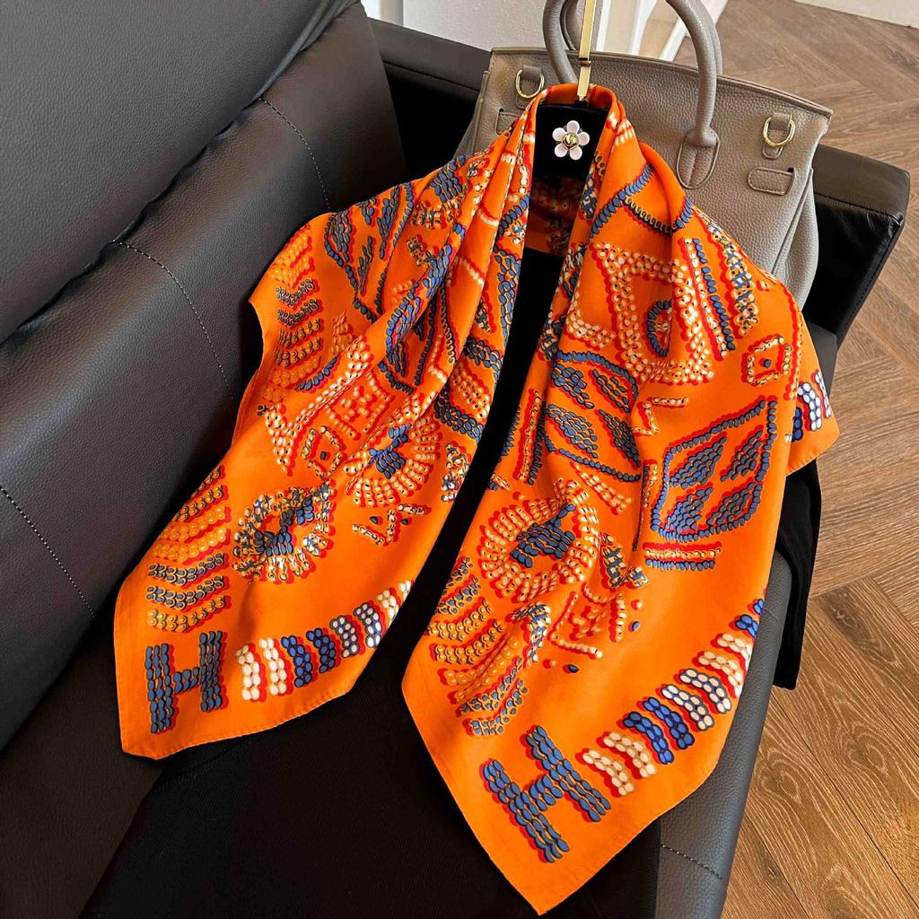 Square scarf 91CM large square scarf imitation silk satin scarf temperament women's shawl scarf headscarf windproof silk scarf thin