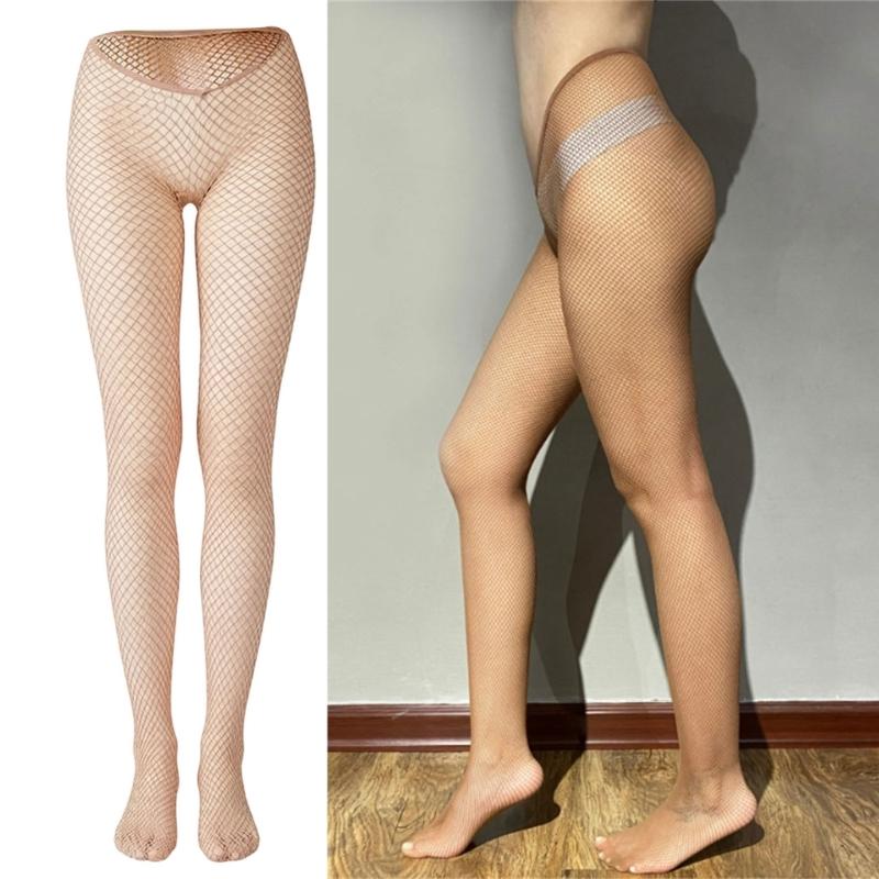 Women Hollowout Sheer Fishnet Tights Stockings Low Cut V Waist Shimmering Metallic Pantyhose Leggings Party Hosiery