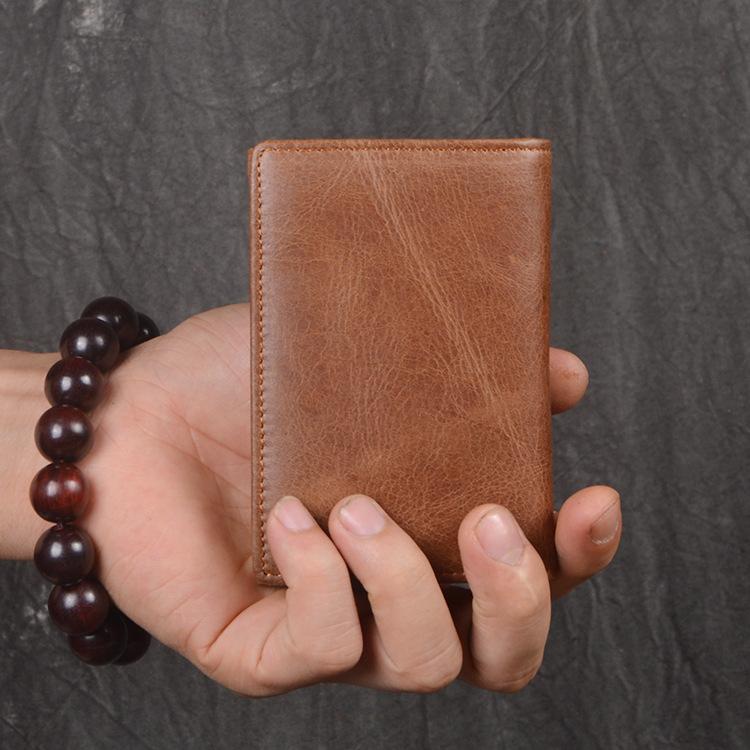 Men S Genuine Leather Hand-Held Change Bag Women S Oily Leather Multi-Card Card Bag Large Capacity Short Wallet