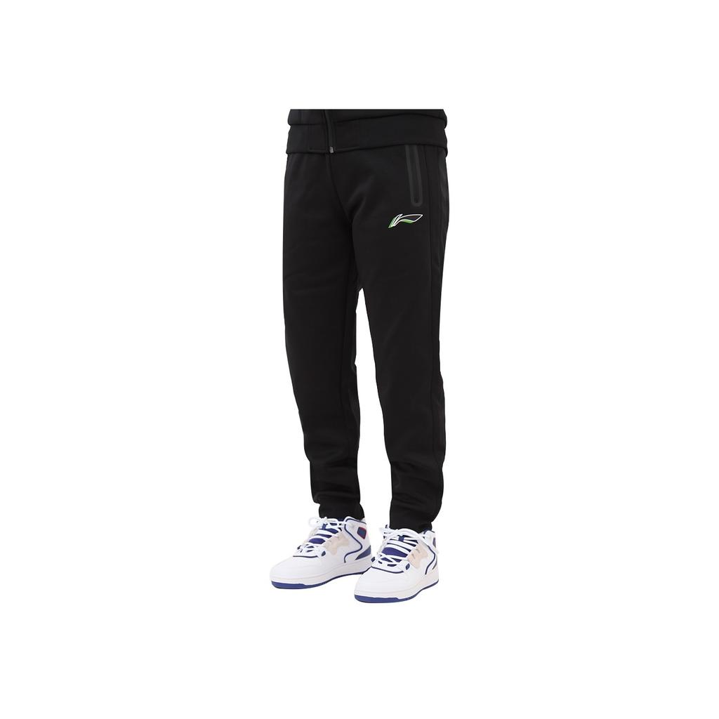 Li Ning Badminton Series Solid Color Logo Print Cuffed Fleece Casual Pants Men bottoms Black AKLS985-2