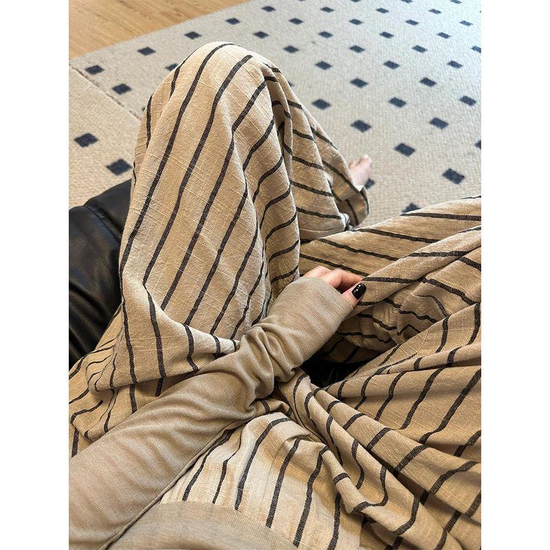 

Be Sure to Rush!! Rare Goods ~ K-style Cotton Linen Contrast Color Striped Wide-Leg Pants Women s Summer Relaxed Lazy Niche Style Pants Apricot L