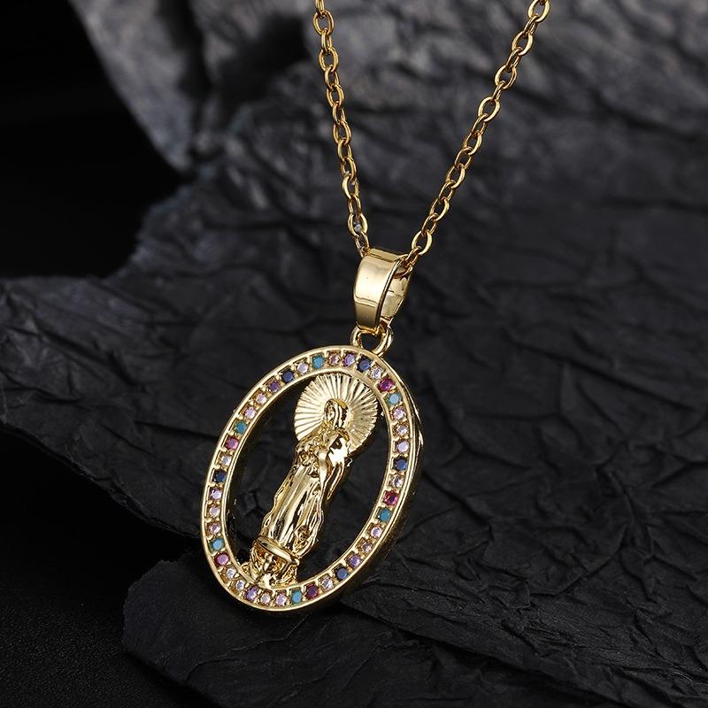 European and American Fashion Micro inlaid Color Zircon Pendant Women's Jewelry Virgin Mary Necklace