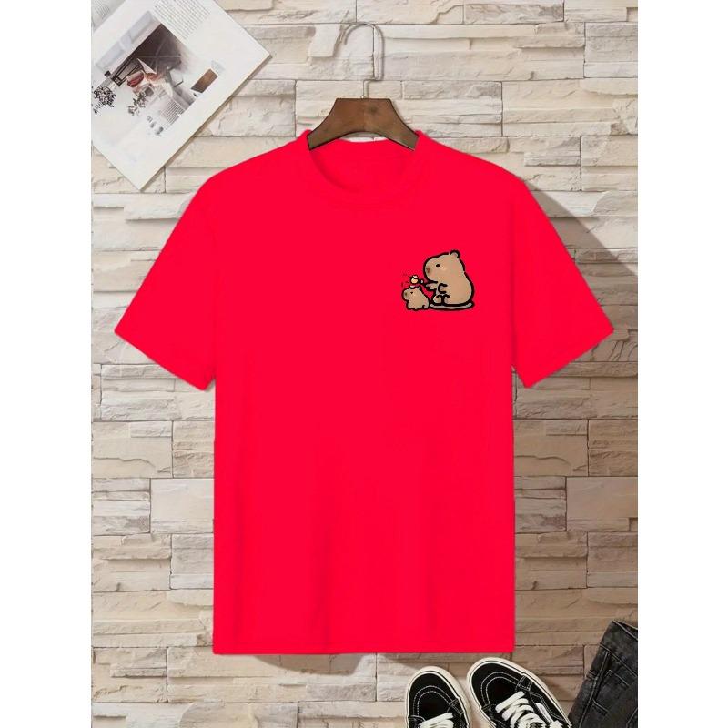 Kids Crewneck Short Sleeve T-Shirt, Big & Small Capybara Double Sided Print Fashion Casual Kids Summer Tops
