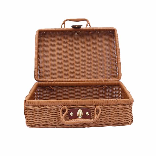 Portable PP Rattan Baskets Picnic Storage Basket Retro Wicker Suitcase Woven Hand Gift Box Sundries Cosmetic Organizer Boxs