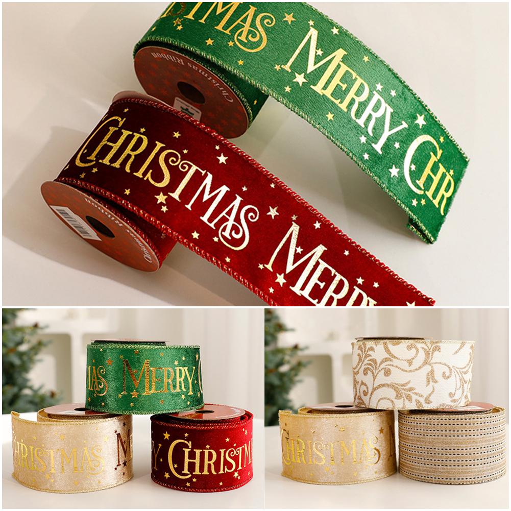 Shimmery Foil Christmas Ribbon Gold Elegant Satin Ribbon Gift Wrapping/Christmas Tree/Garland Decor Wrapping & Crafting Decoration Ribbon