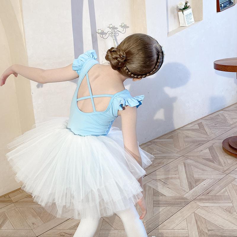 Girl Ballet Tutu Dress Professional Kids Gymnastics Dance Ruffles Long Short Sleeve Leotard Practice Ballet Costume Ballerina