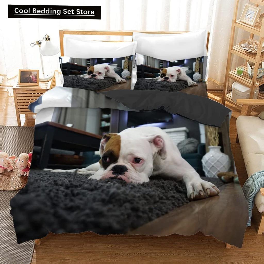 Cartoon Bulldog King Queen Duvet Cover Shar Pei Pup Dog Bedding Set Lovely Pet Puppy Doggy Quilt Cover Polyester Comforter Cover