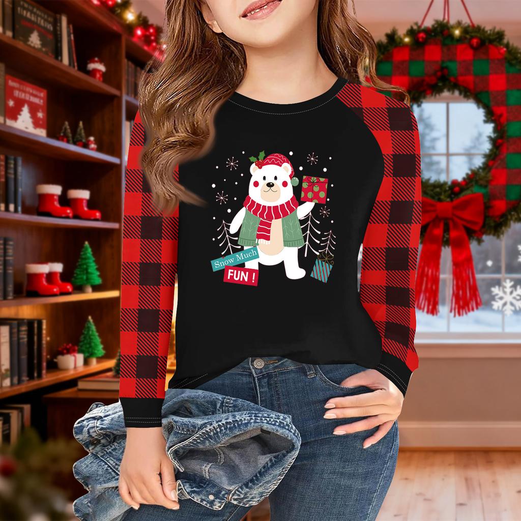 Girls Long Sleeve Christmas Day T Shirts Kids Fall Tops Crewneck Basic Tees 5-14Y