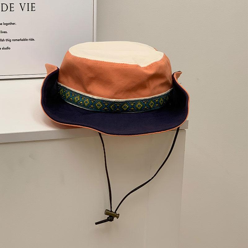 Guochao bucket hat men and women spring and summer travel mountaineering visor fashion contrasting color splicing basin hat