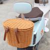 Woven Rear Bike Basket Attached Lid TwoWheeler Strap Closures Outdoor Storage