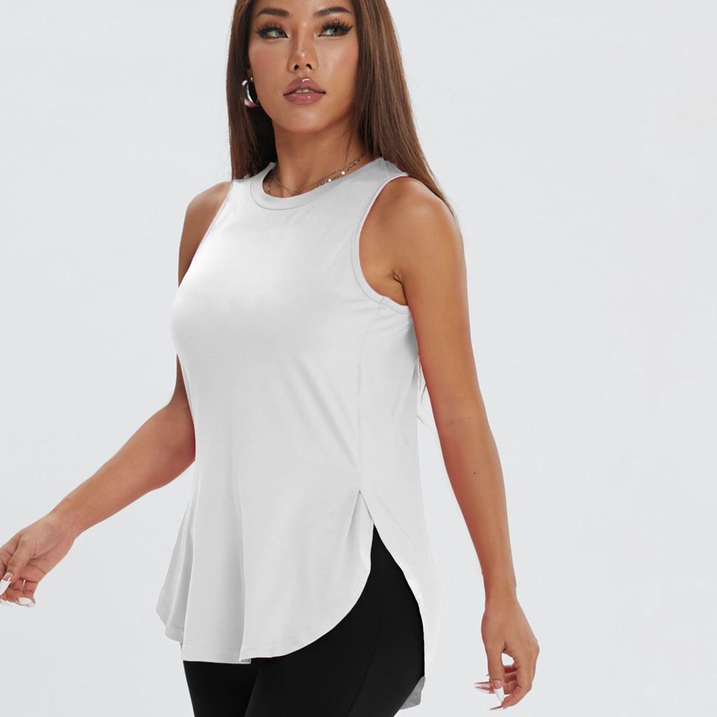 Workout Tank Top For Women With Side Slits Polyester Fabric For Yoga And Running
