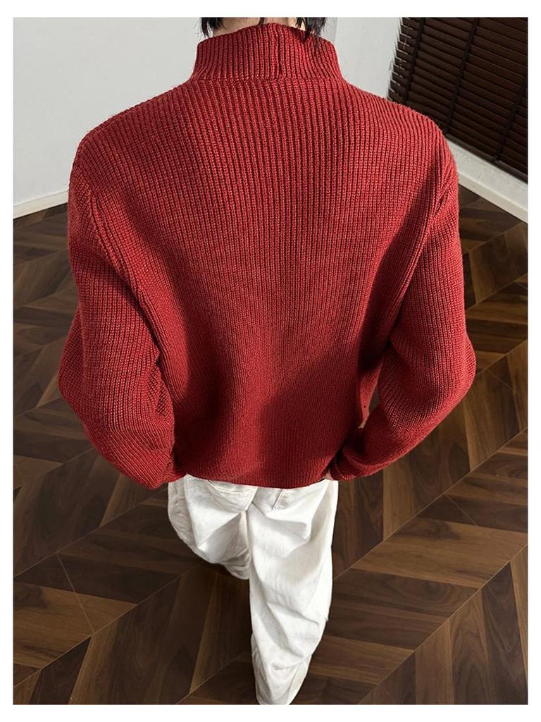 Hoge Hals Trui voor Mannen in Koreaanse Stijl met Onregelmatig Knopenontwerp - Trendy, Cool, Casual Gebreide Top