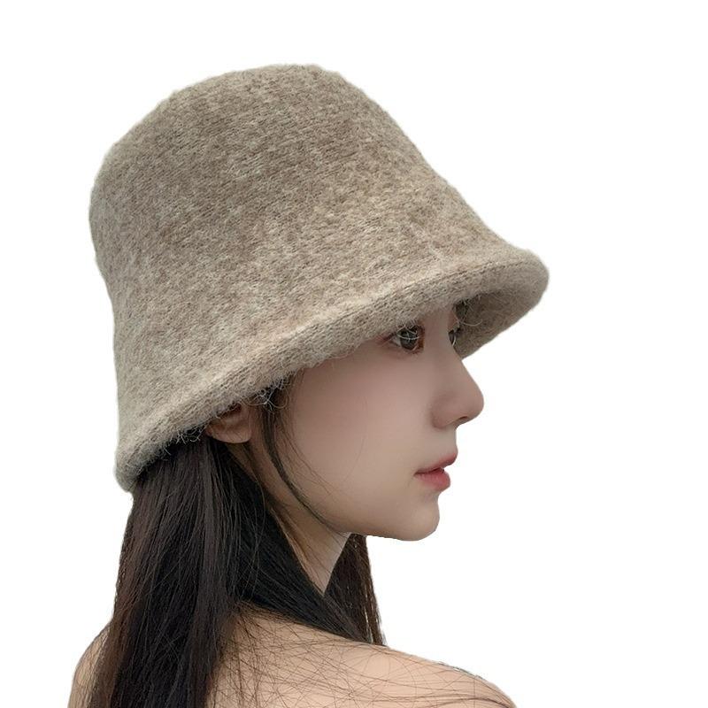 Versatile Solid Color Woolen Fisherman Hat for Women in Winter Warm and Face Showing Small Plush Knitted Hat with Temperament and Versatile Basin Hat