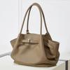 The First Layer Of Cowhide Large Fashionable And Simple Hand Bag Pleated Vegetable Basket Bag Temperament Genuine Leather Shoulder Portable Bag