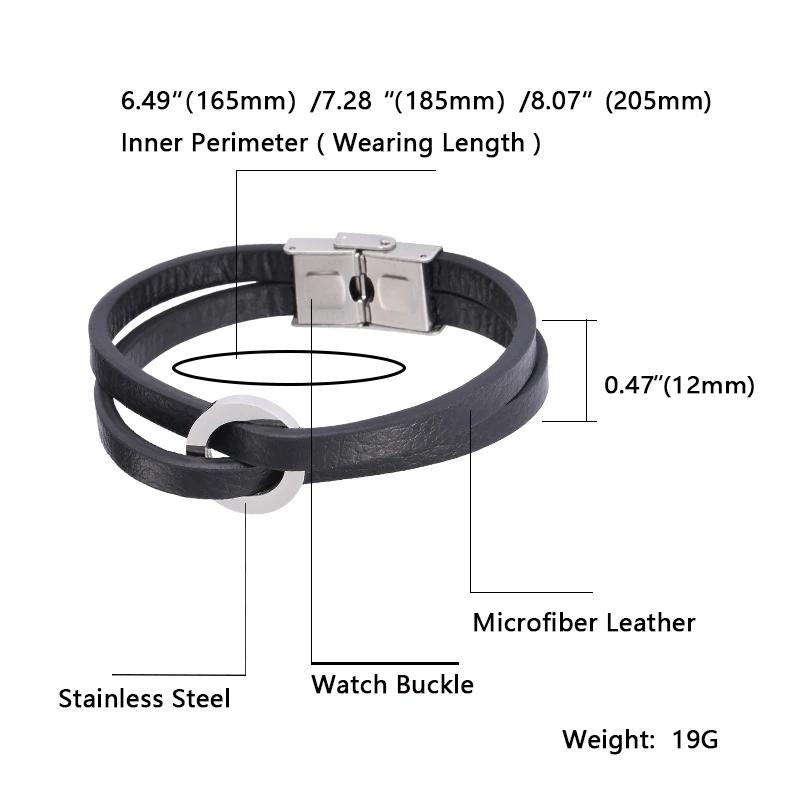 Fashion Double Layer Leather Hand Bracelet for Men Women Charm Stainless Steel Bangles Couples Jewelry Wristband Gift